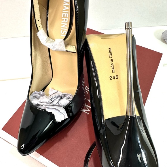 Black Patent Leather Stiletto Heels - Picture 6 of 9